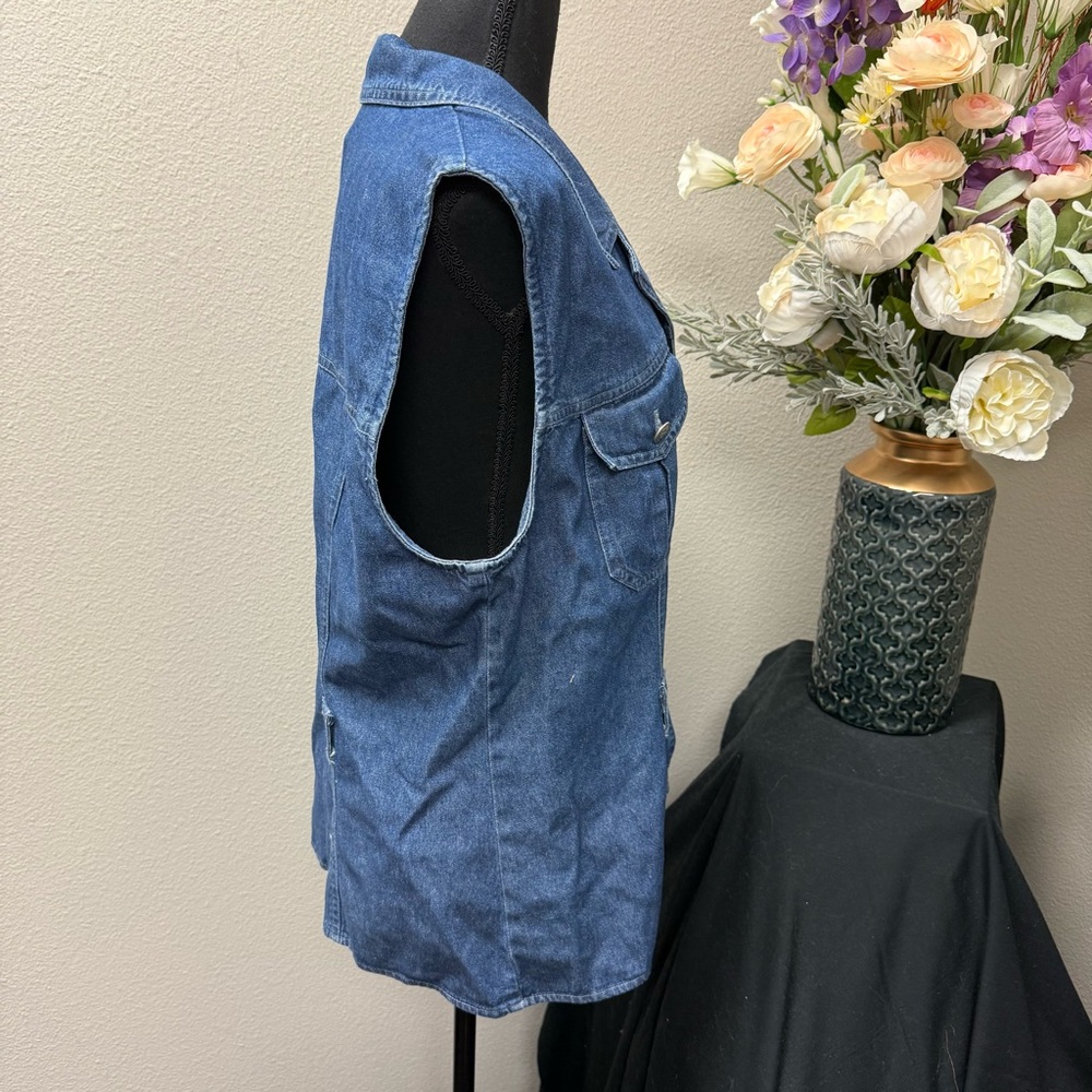 River Ridge Co. Denim Vest L Button Front Western Utility Vintage Rodeo Layer - Picture 4 of 8